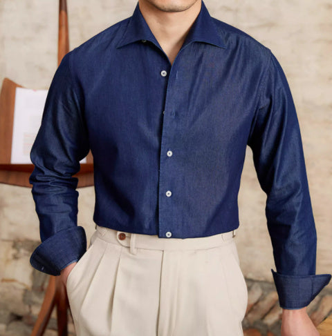 British Fashion Men's Casual Gentleman Denim Long Sleeve Shirt
