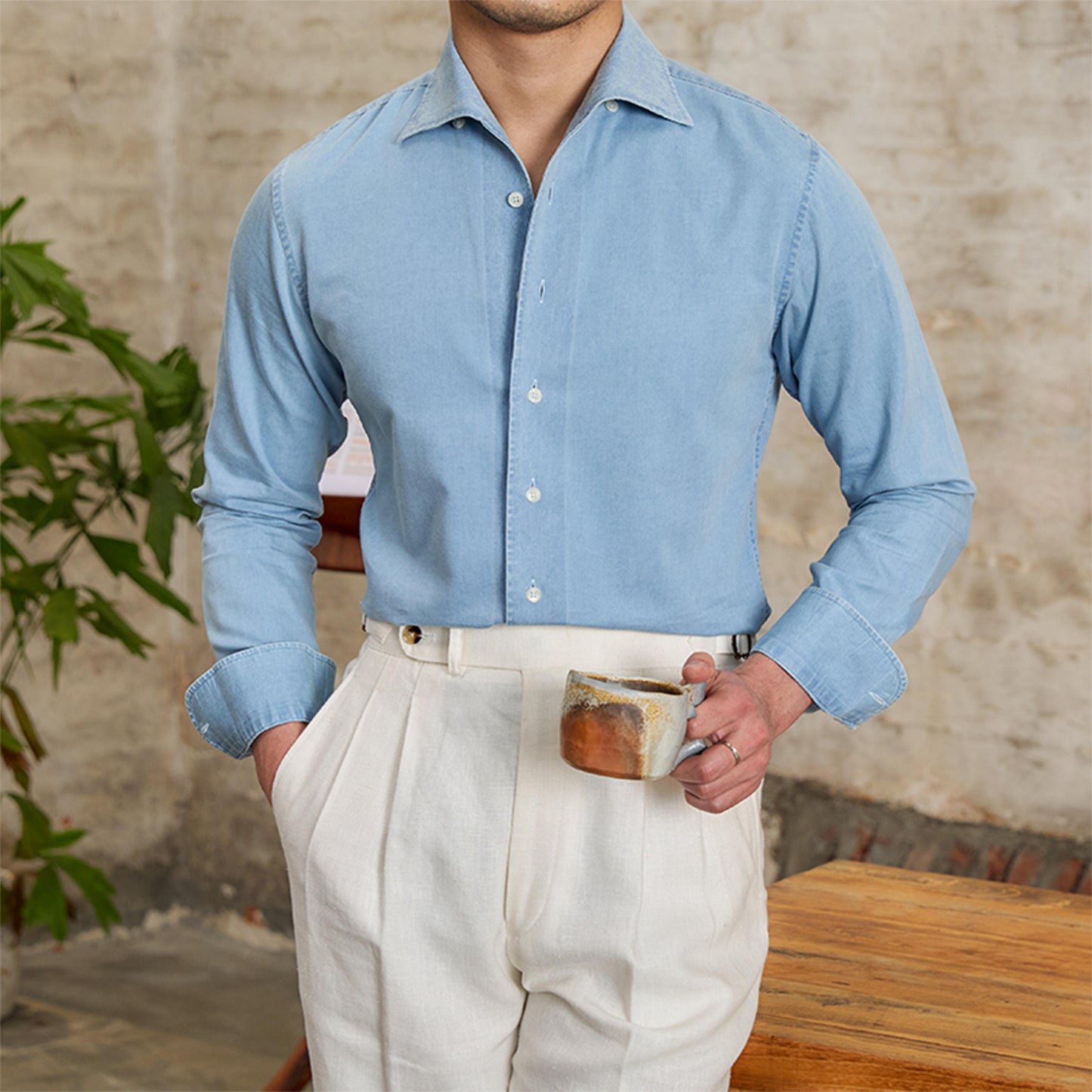 British Fashion Men's Casual Gentleman Denim Long Sleeve Shirt