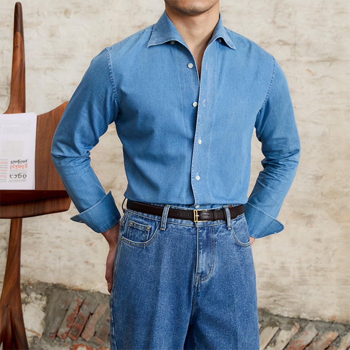 British Fashion Men's Casual Gentleman Denim Long Sleeve Shirt