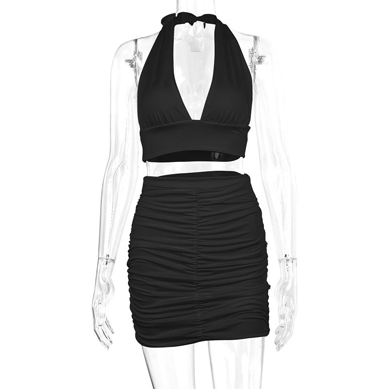 Two-piece tie-up pleated skirt