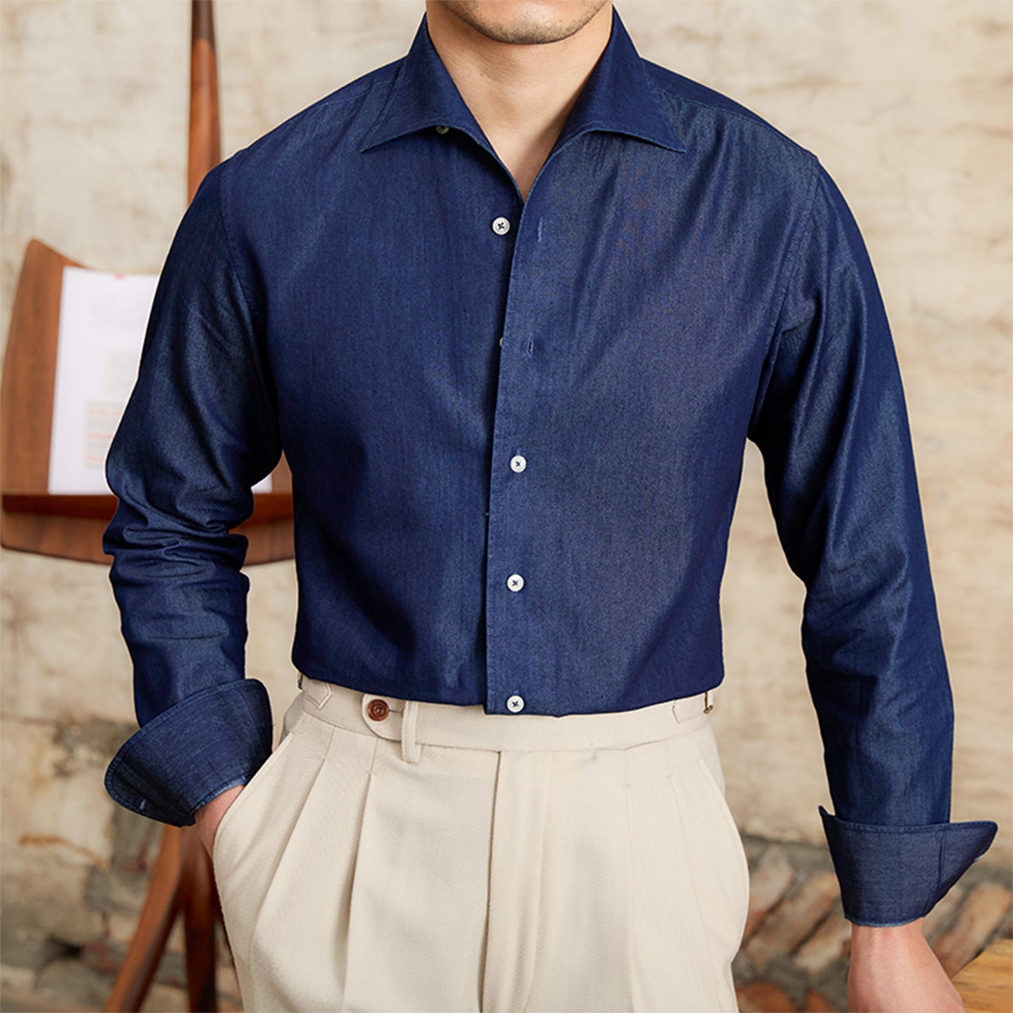 British Fashion Men's Casual Gentleman Denim Long Sleeve Shirt