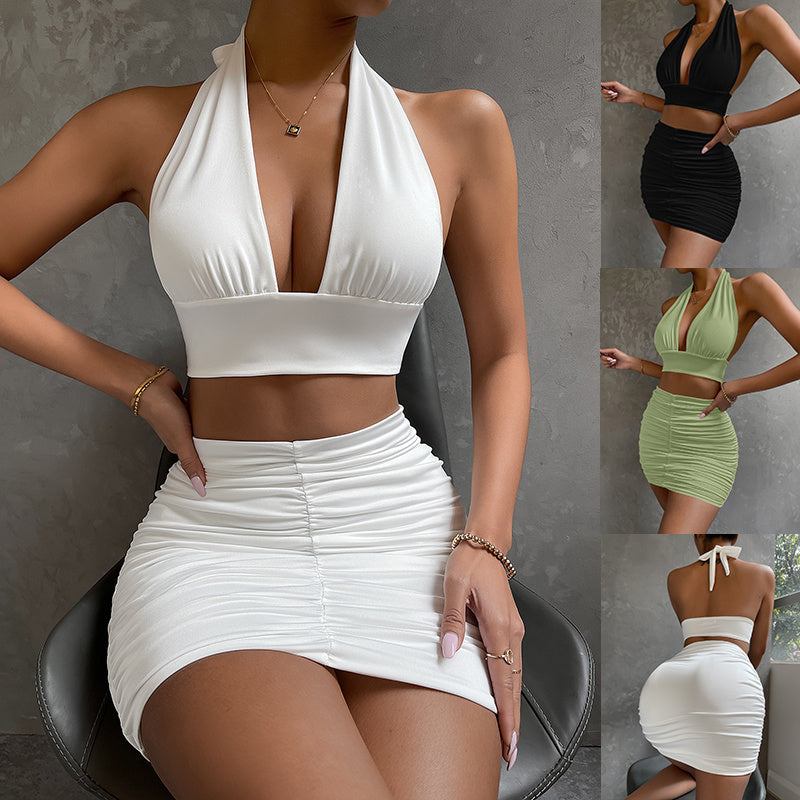 Two-piece tie-up pleated skirt